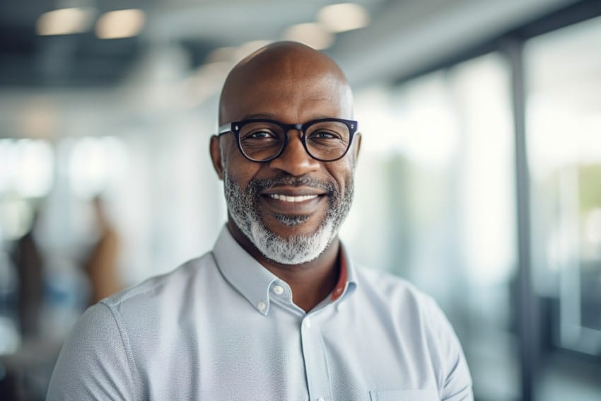 Dental-implants-FAQ mature adult man smiling with dental impants